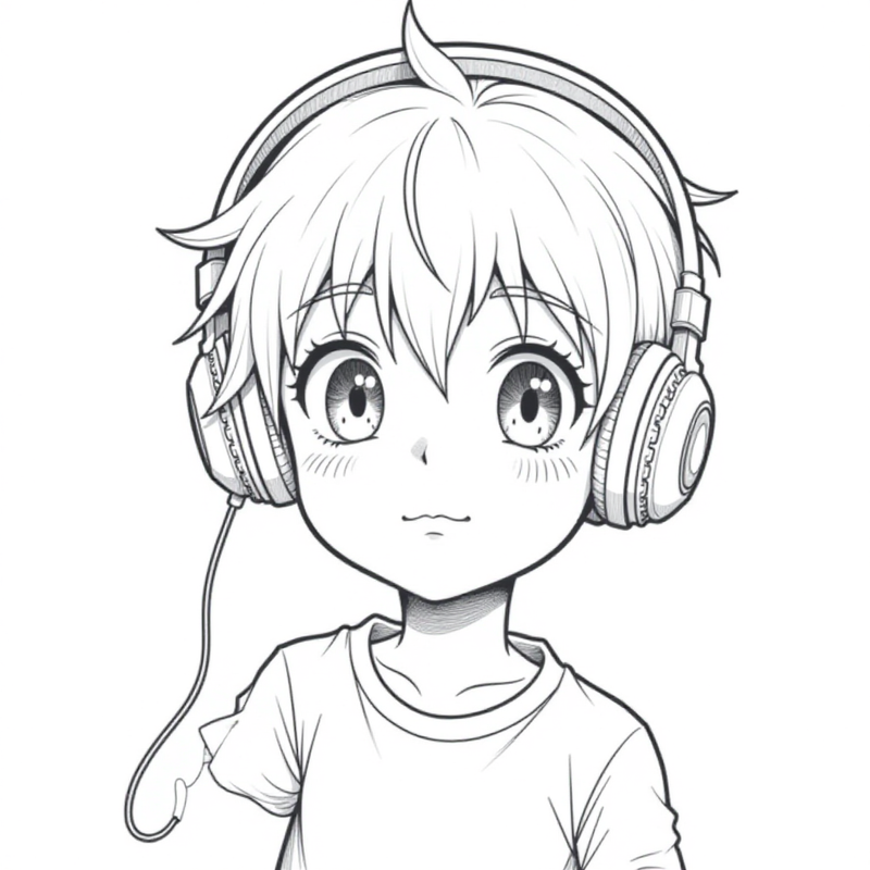 Cool anime boy with headphones