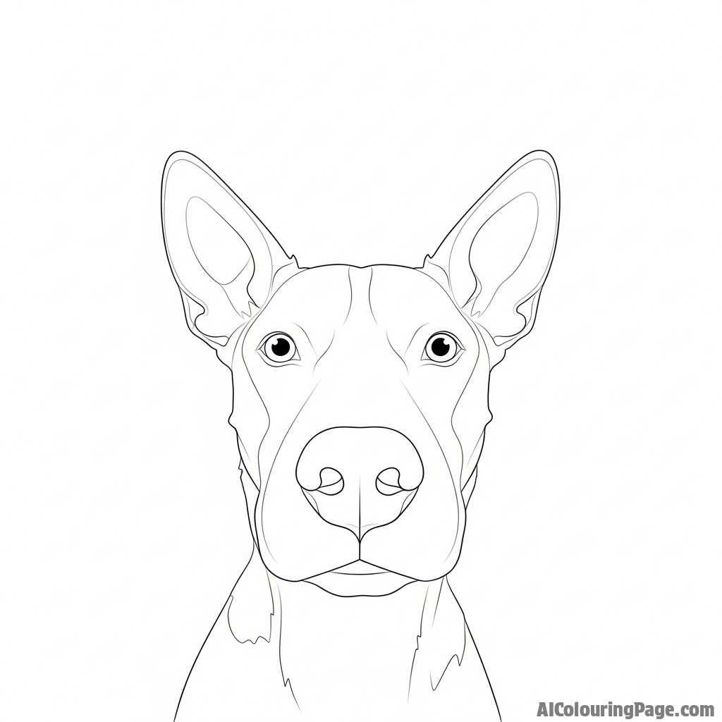 A low-angle shot of a dog looking down at the camera.