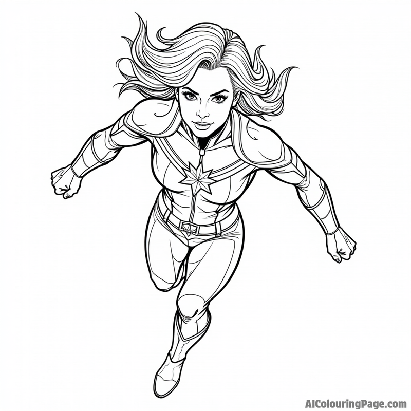 Captain Marvel flying through space