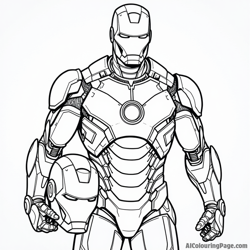 Iron Man holding a helmet in his hand