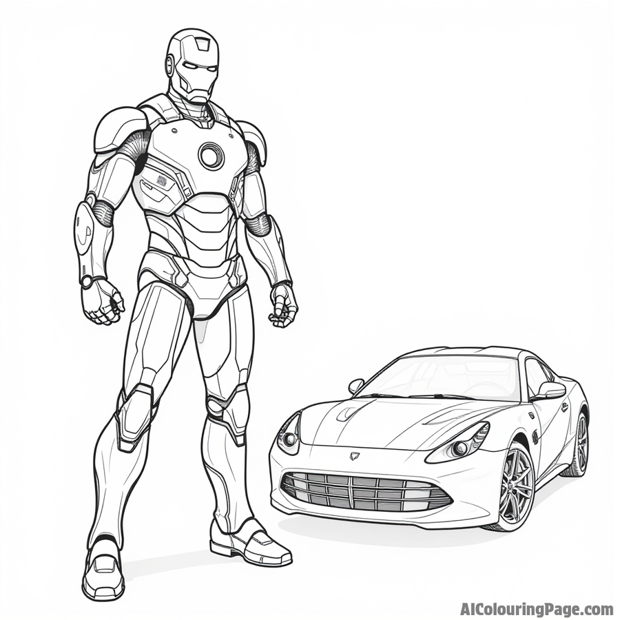 Iron Man next to his iconic car