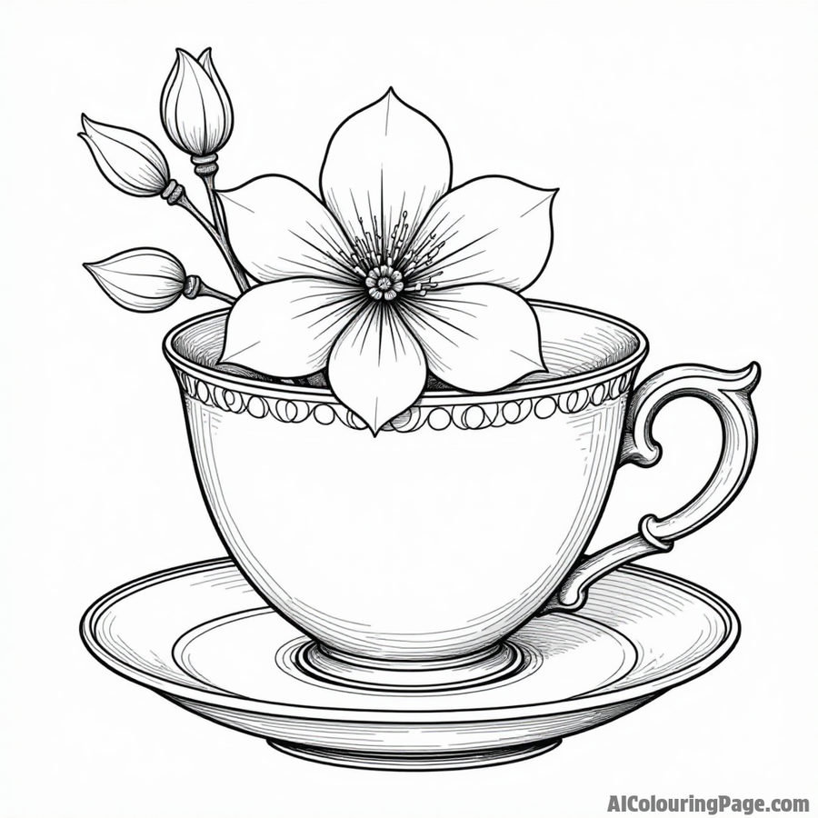 A vintage teacup with a jasmine blossom inside