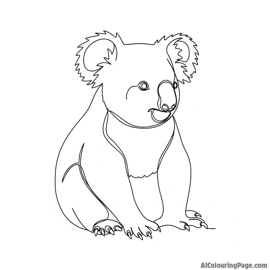 A minimalist, single-line drawing of a koala's form.