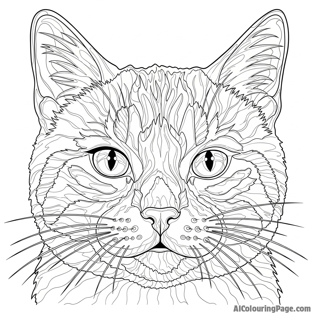 A cat's face rendered in heavy impasto oil paint.