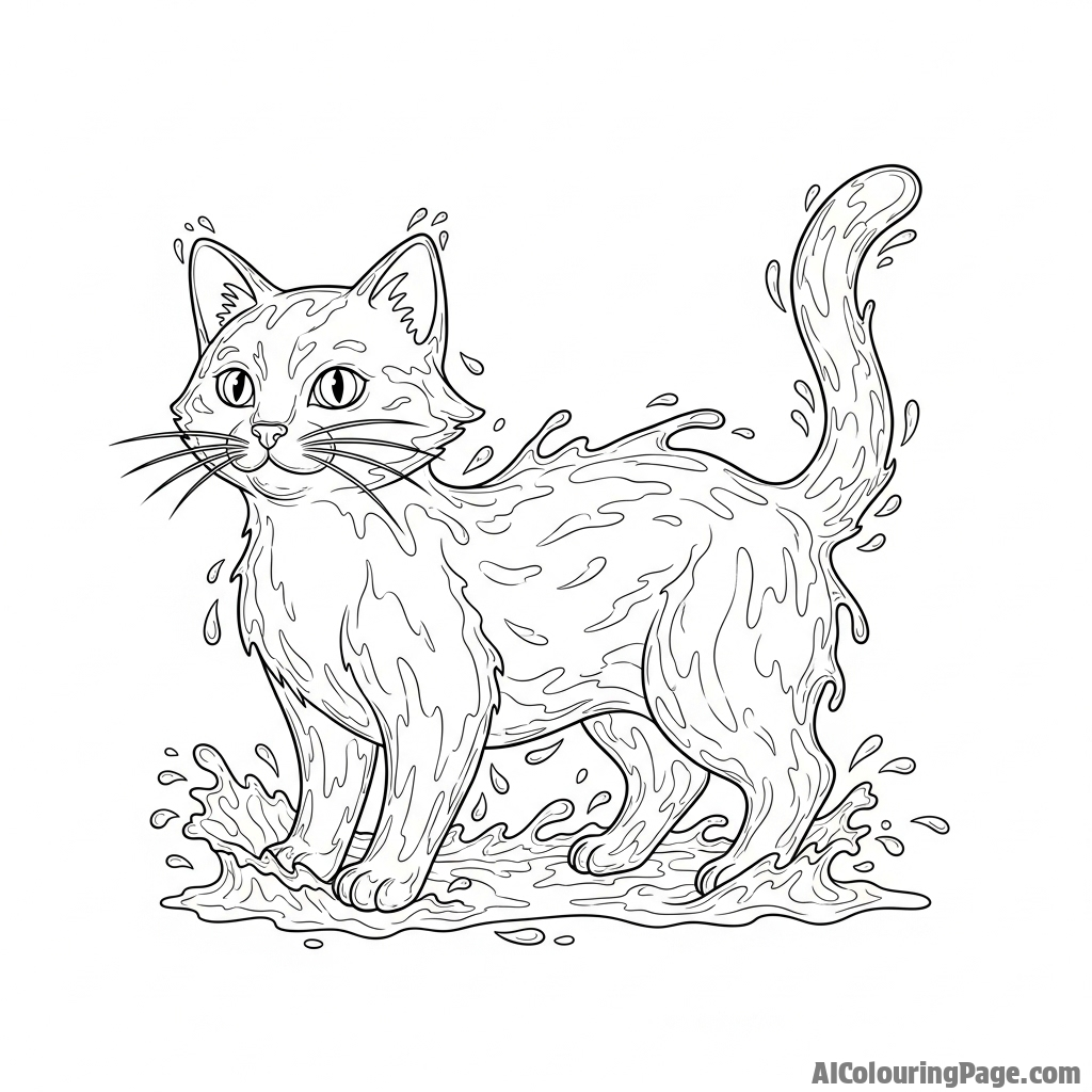 A cat made of flowing water, its form constantly shifting.