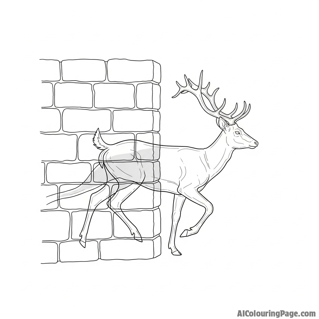 A spectral, translucent deer walking through a solid stone wall.