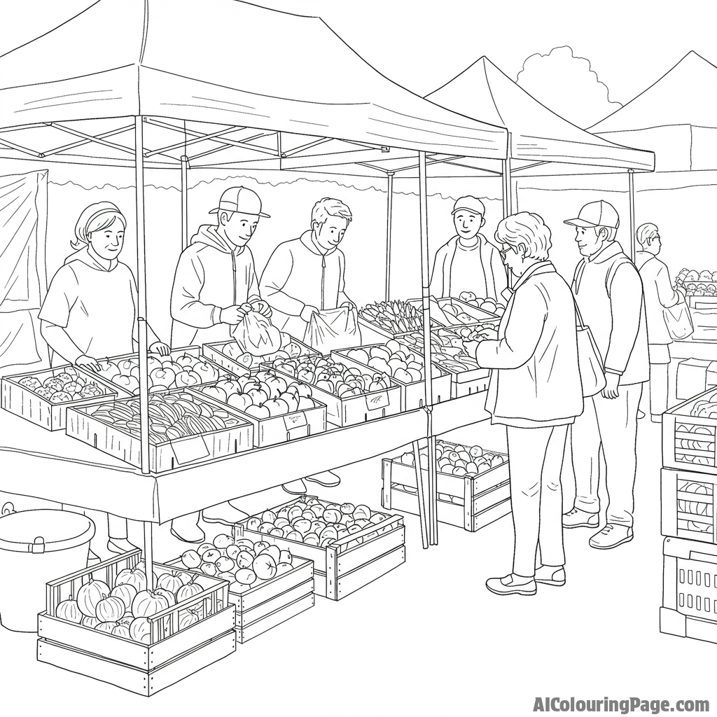 People buying produce at a local farmers market.
