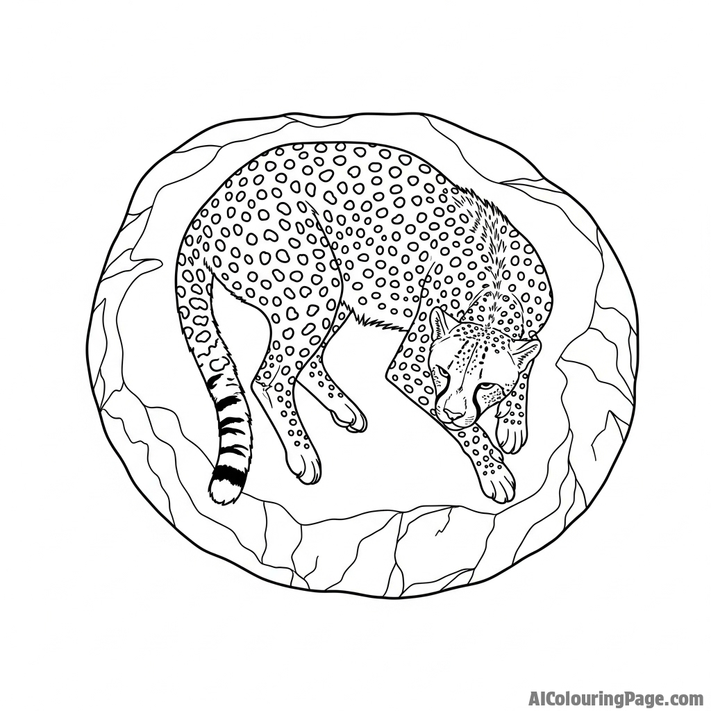 A top-down perspective of a cheetah resting on a large, sun-warmed rock.