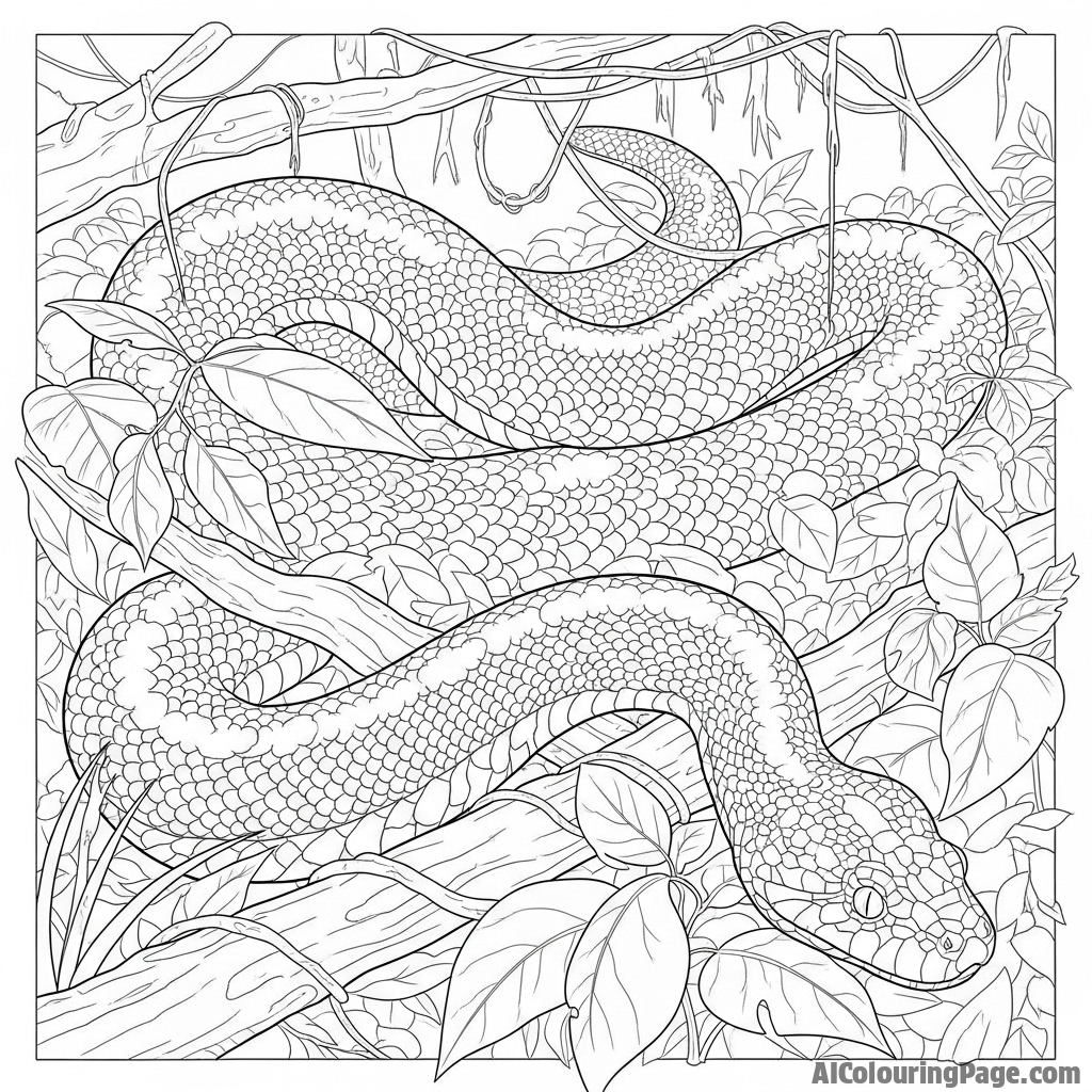 A massive anaconda moving silently through the dense Amazonian undergrowth.