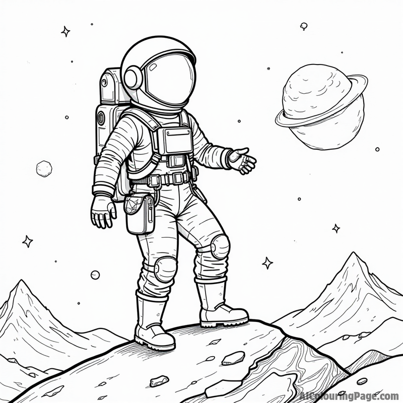 Space explorer on a planet