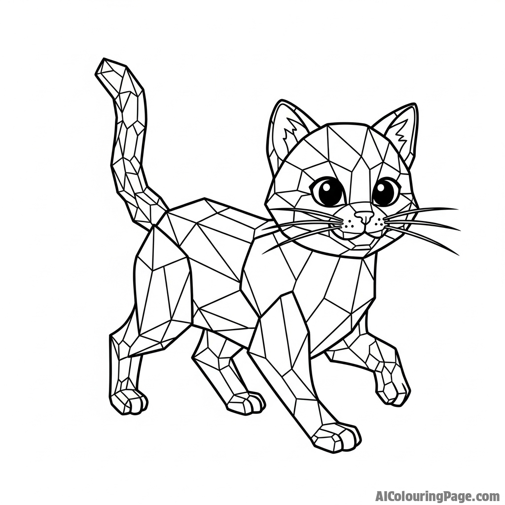 A cat constructed from shimmering, crystalline shards.