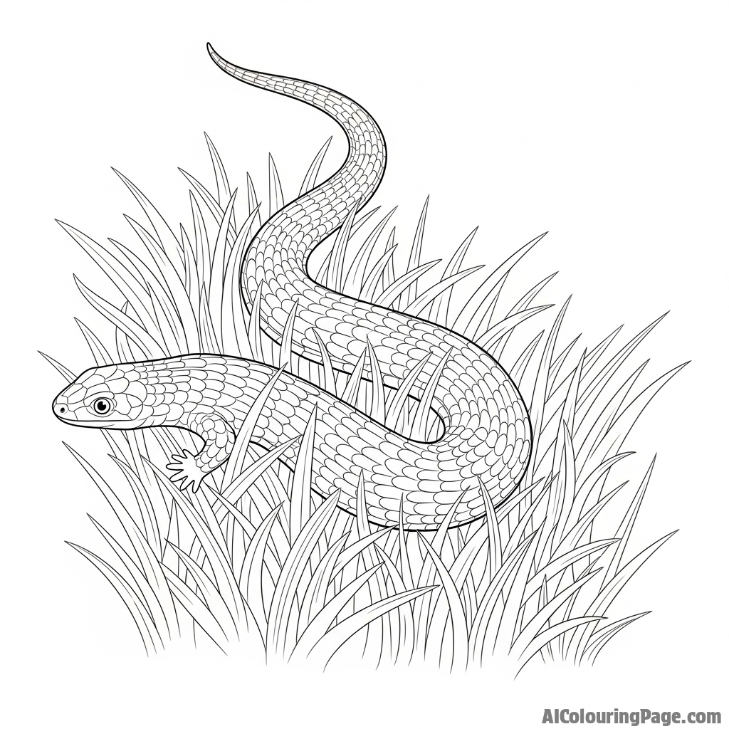 A glass lizard, legless and serpentine, moving through tall grass.
