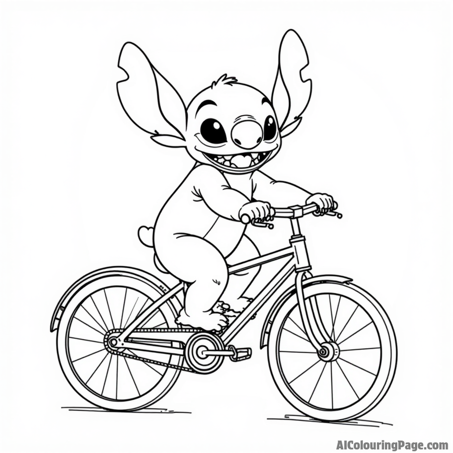 Stitch riding a bicycle