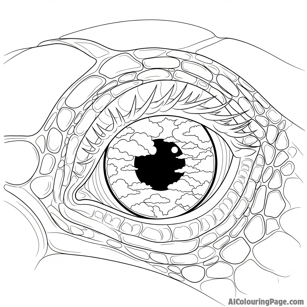 Close-up macro shot of a turtle's eye, reflecting the sky.