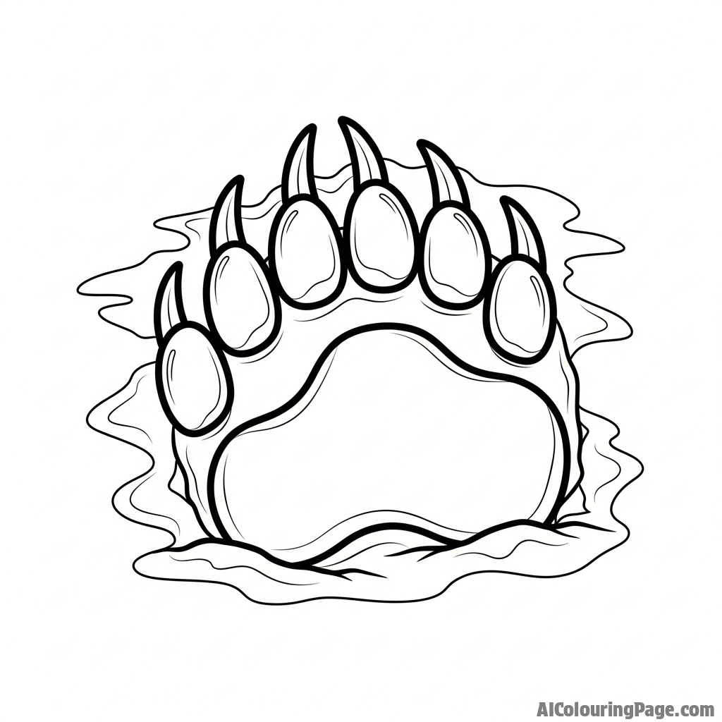 A bear’s massive paw print left in the soft mud of a riverbank.