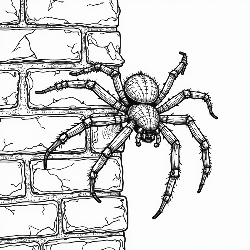 A spider crawling across a cracked brick wall