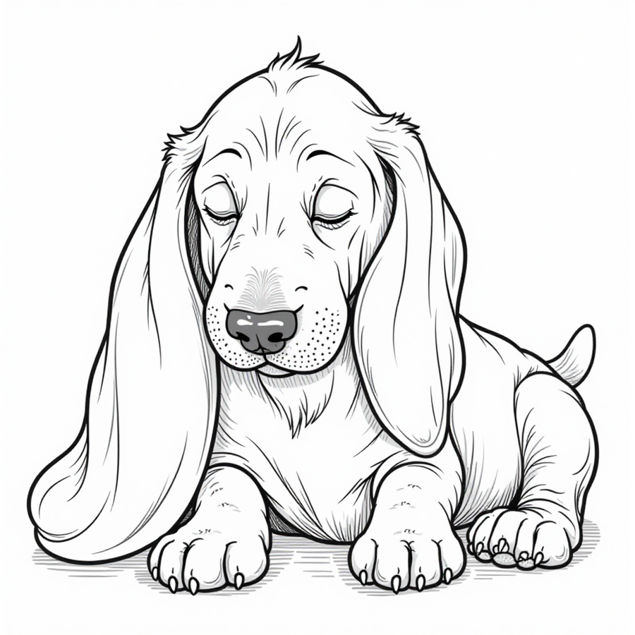 A sleepy Basset Hound with long ears