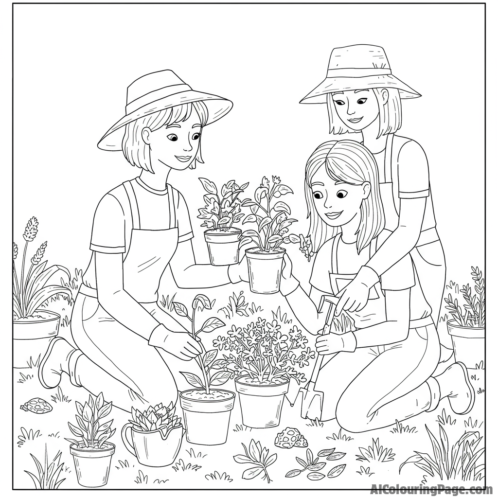 Girlfriends gardening together, nurturing plants and their bond.