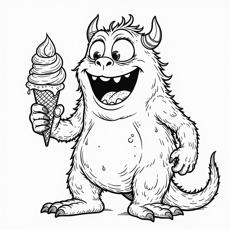 Monster eating a giant ice cream