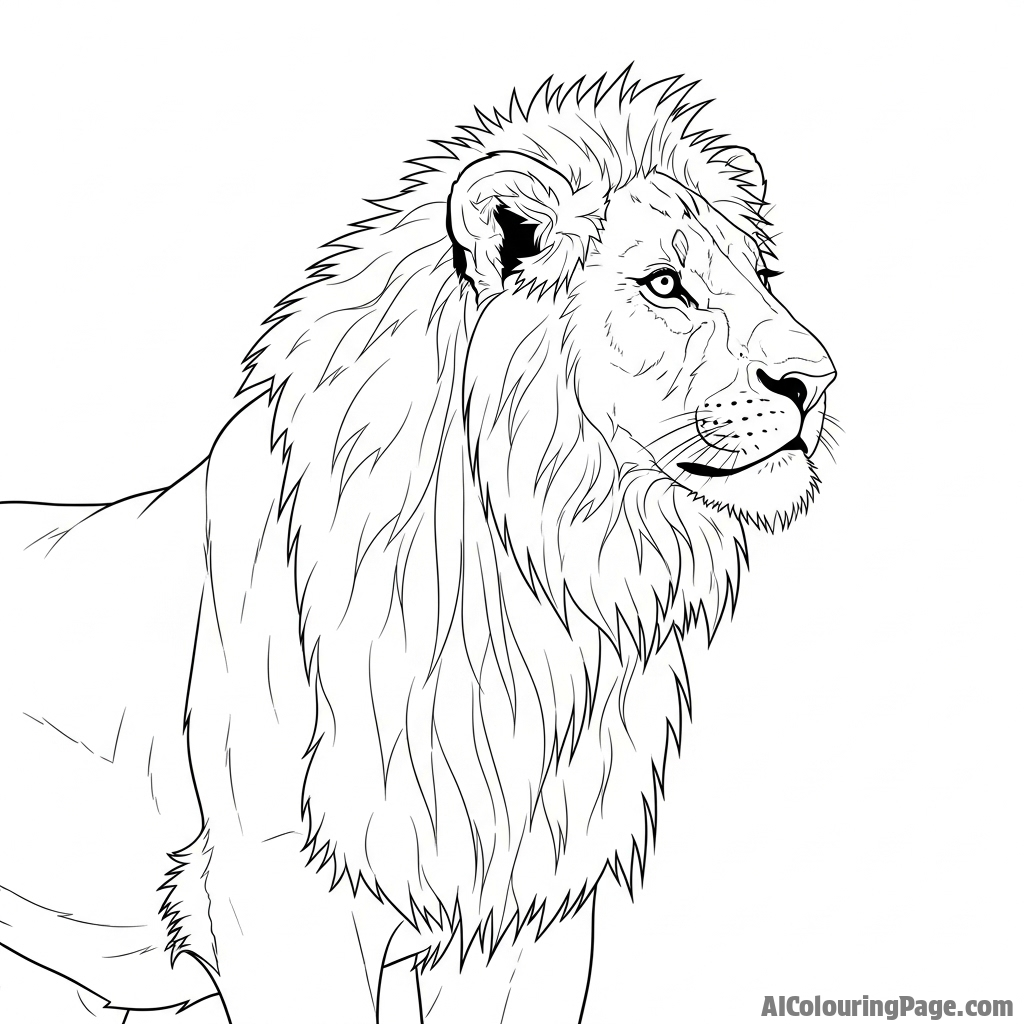 A young male lion with a scruffy, developing mane, looking into the distance.