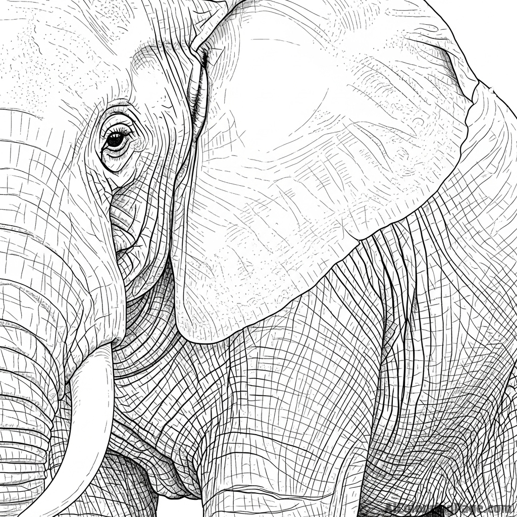 A close-up view of the intricate, textured pattern of an elephant's skin.