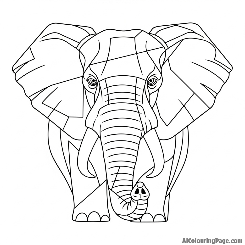 A cubist interpretation of an elephant's face, showing multiple perspectives at once.
