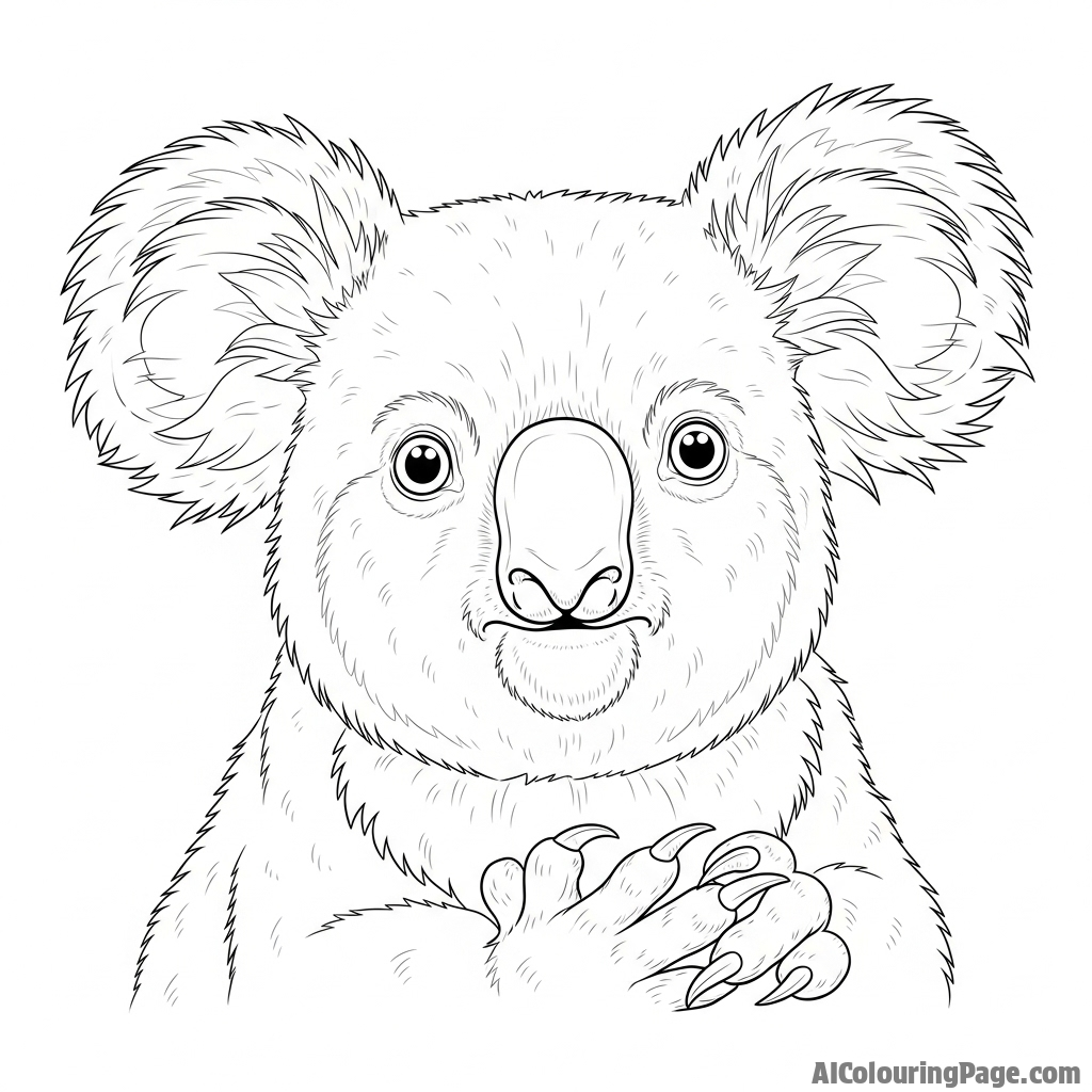 A koala looking directly at the viewer with a deeply curious expression.