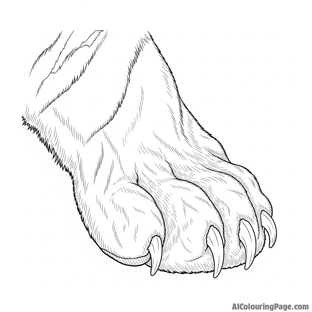 A detailed illustration of a tiger’s paw, showing its texture and retractable claws.