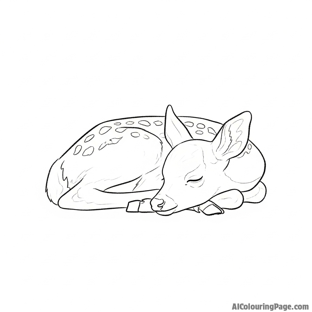 A charcoal sketch of a sleeping fawn, minimalist and soft.