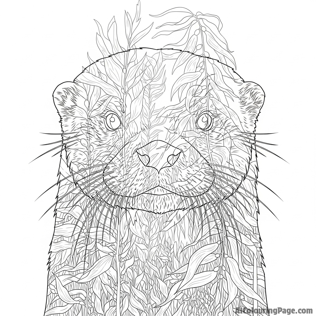 A double exposure portrait combining an otter’s face with a dense kelp forest.
