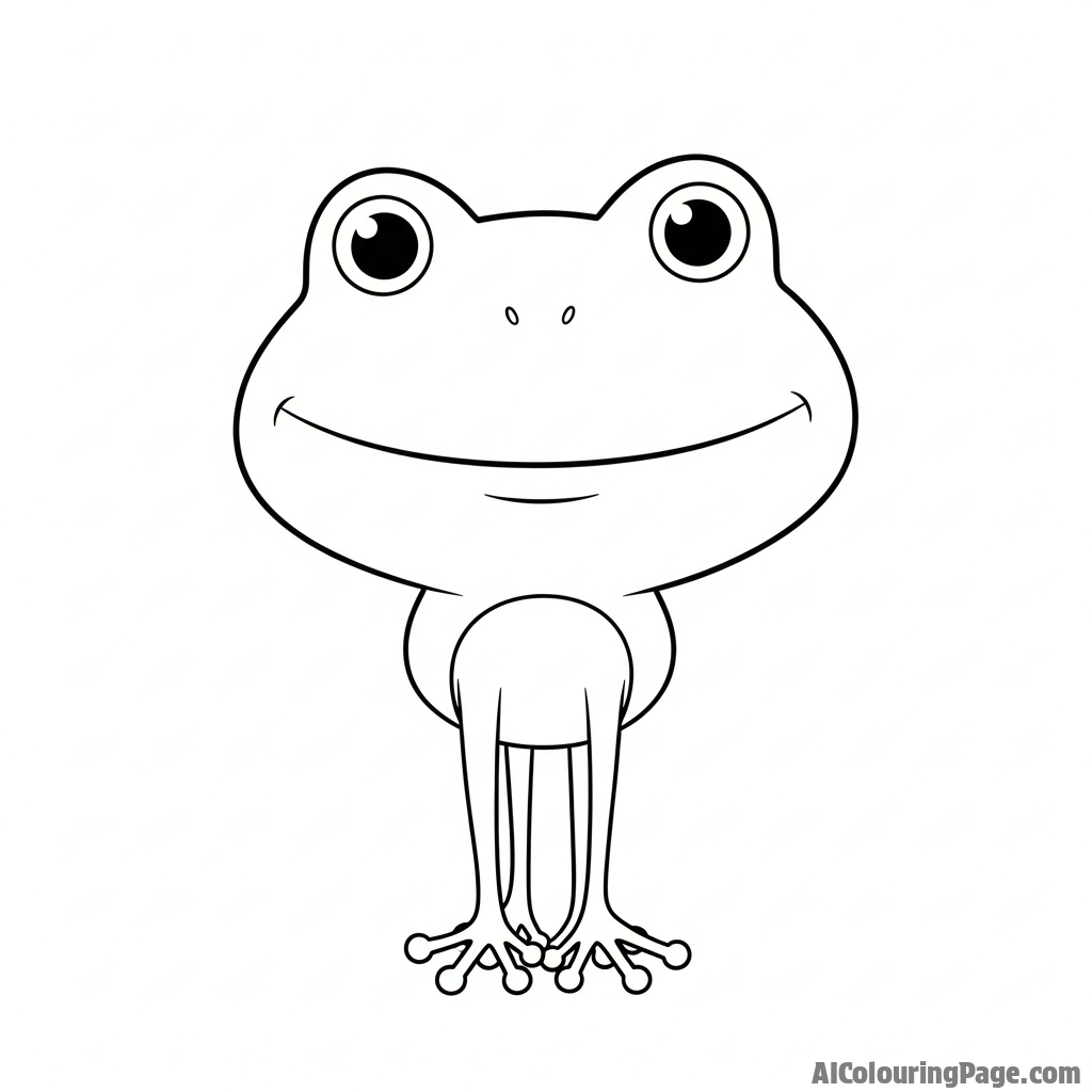 A child's crayon drawing of a smiling, disproportionate frog.