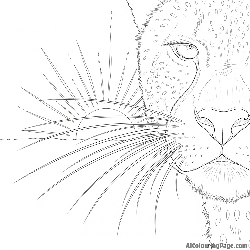 The delicate, intricate structure of a cheetah's whiskers, backlit by the rising sun.