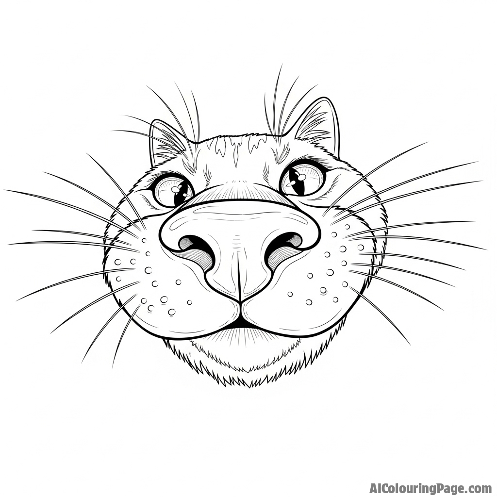 A cat seen through a fish-eye lens, its nose comically large.
