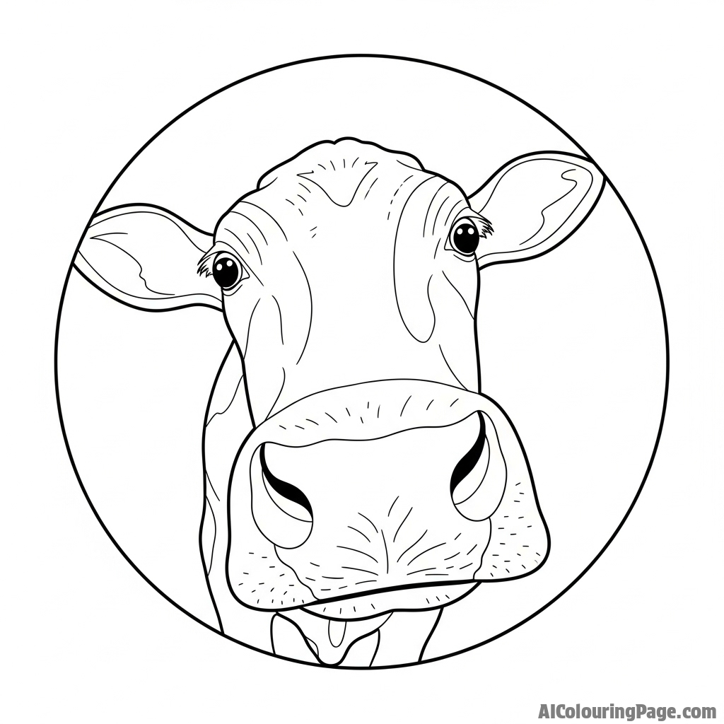 A fisheye lens perspective of a curious cow looking down directly at the camera.