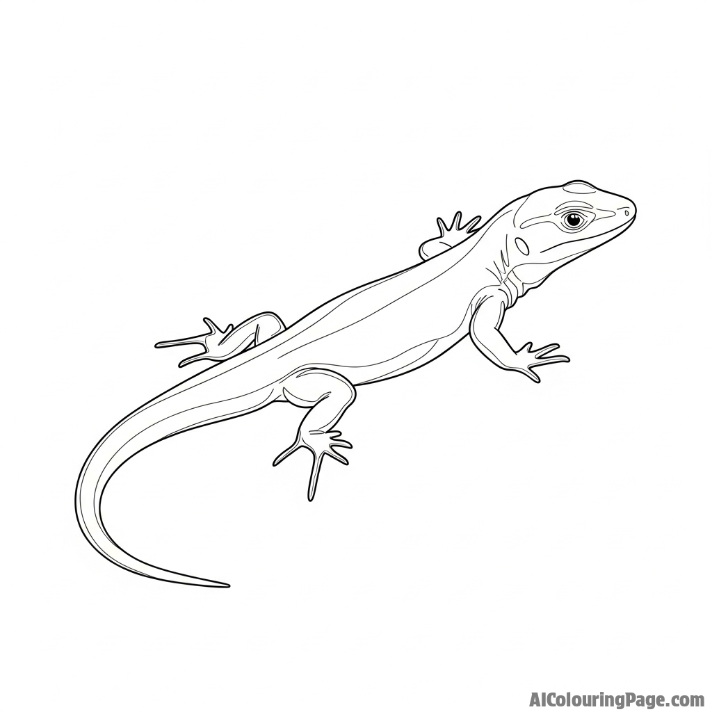 A minimalist line drawing of a lizard's elegant form.