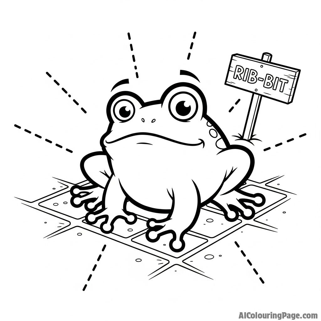 A chalk outline of a frog on a pavement, as if in a crime scene.