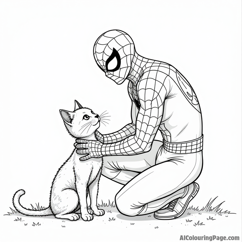 Spider-Man helping a cat