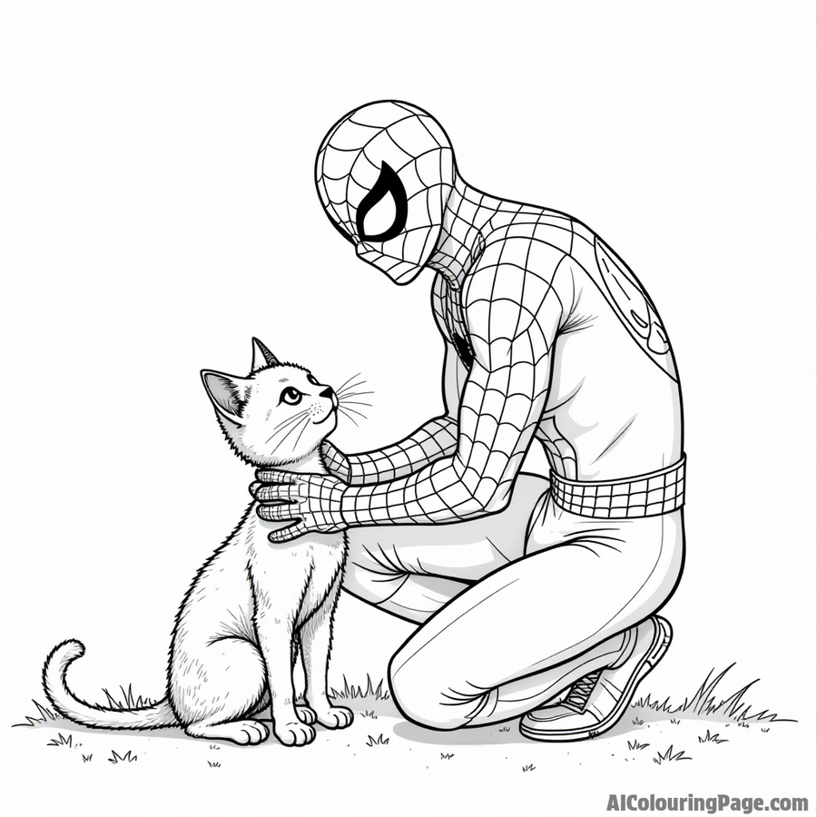 Spider-Man helping a cat