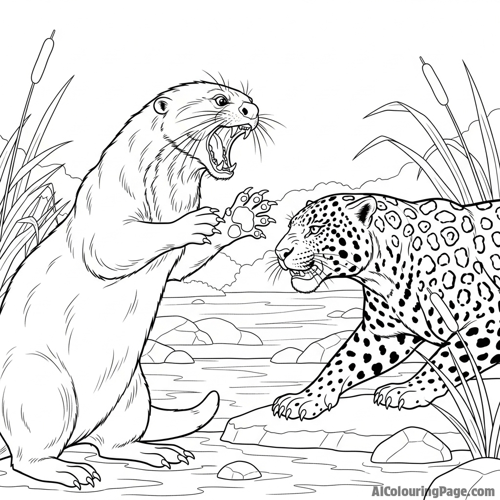 A powerful giant river otter in a tense standoff.