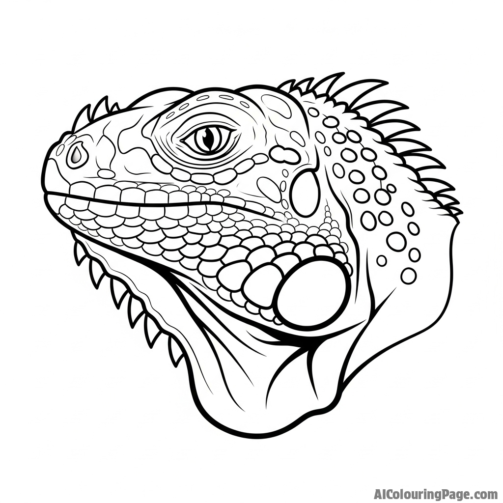 A close-up on the powerful jawline and subtympanic shield of an iguana.