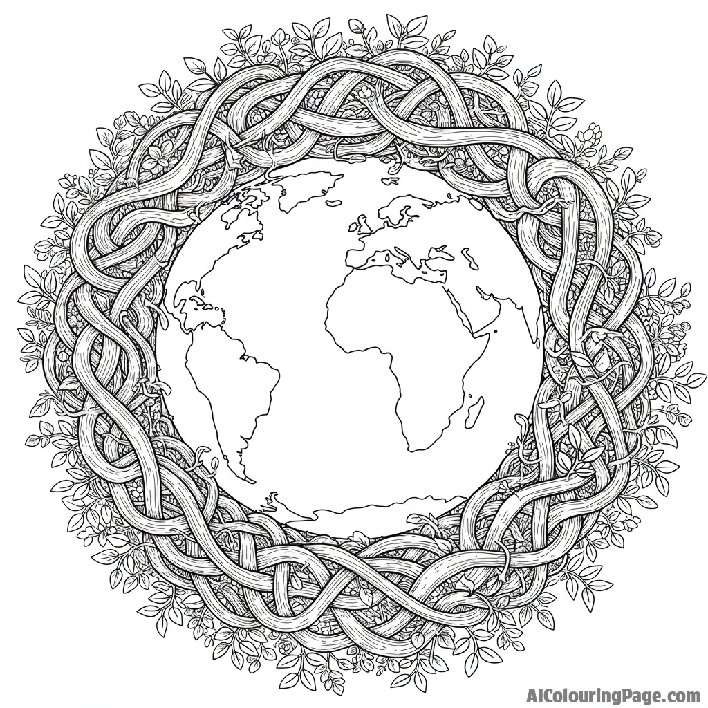 A symbol of intertwined roots of many plants signifying Earth Day.