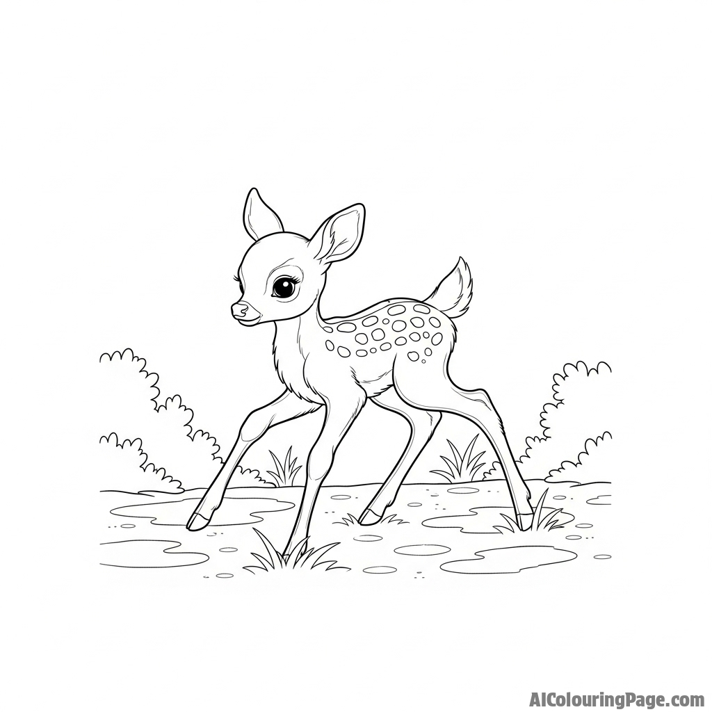 A baby fawn taking its first wobbly steps in a sun-dappled clearing