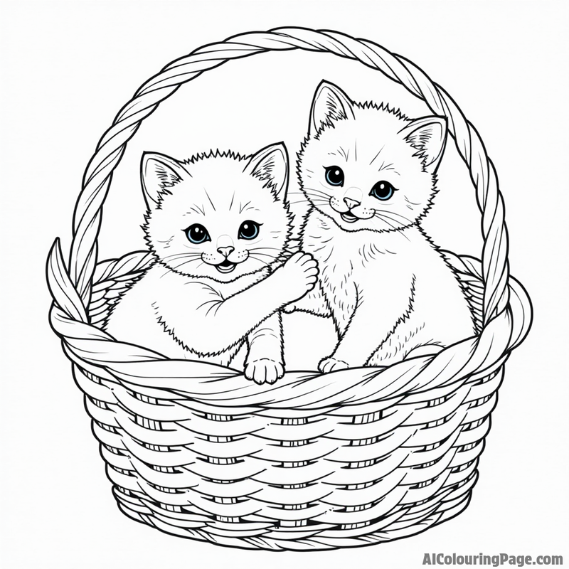 Playing kittens in a basket