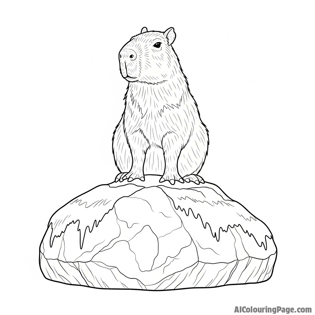 A capybara majestically posed on a large, moss-covered boulder.