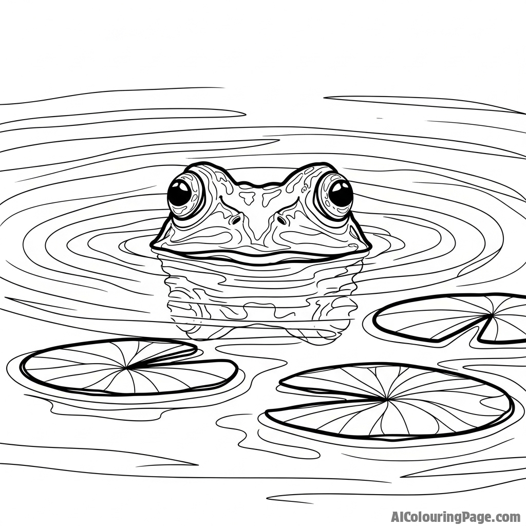 An impressionistic painting of a frog half-submerged in rippling water.
