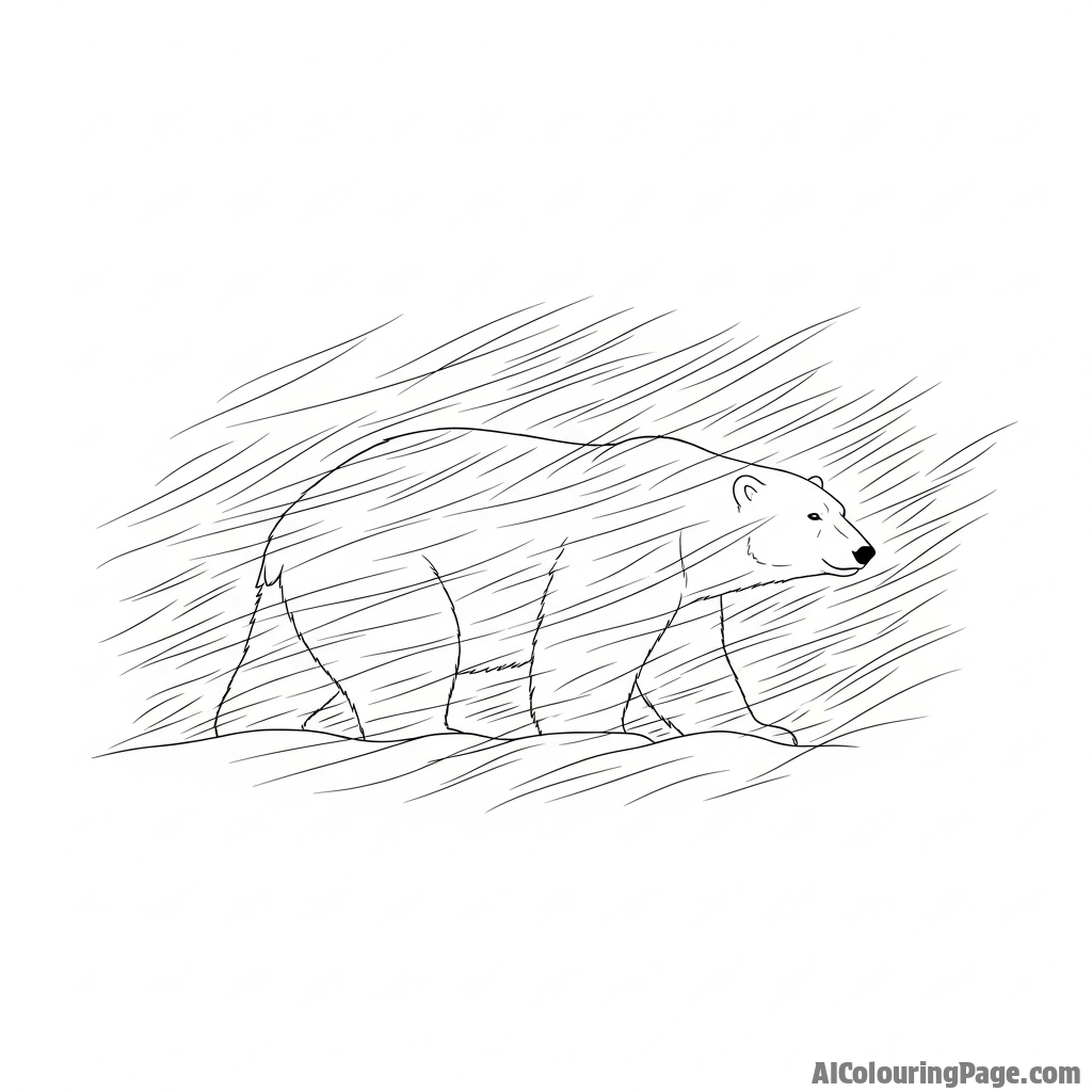 A polar bear camouflaged in a heavy blizzard, a faint outline in the storm.