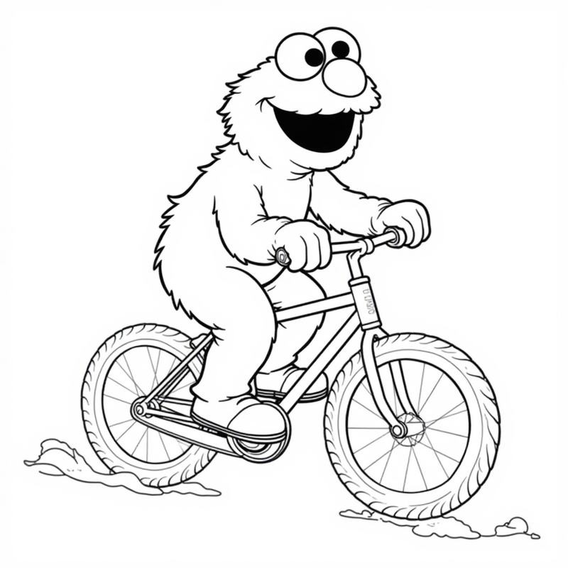 Cookie Monster riding a bicycle