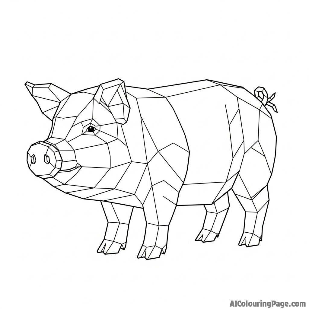 A geometric, low-poly digital art representation of a pig.