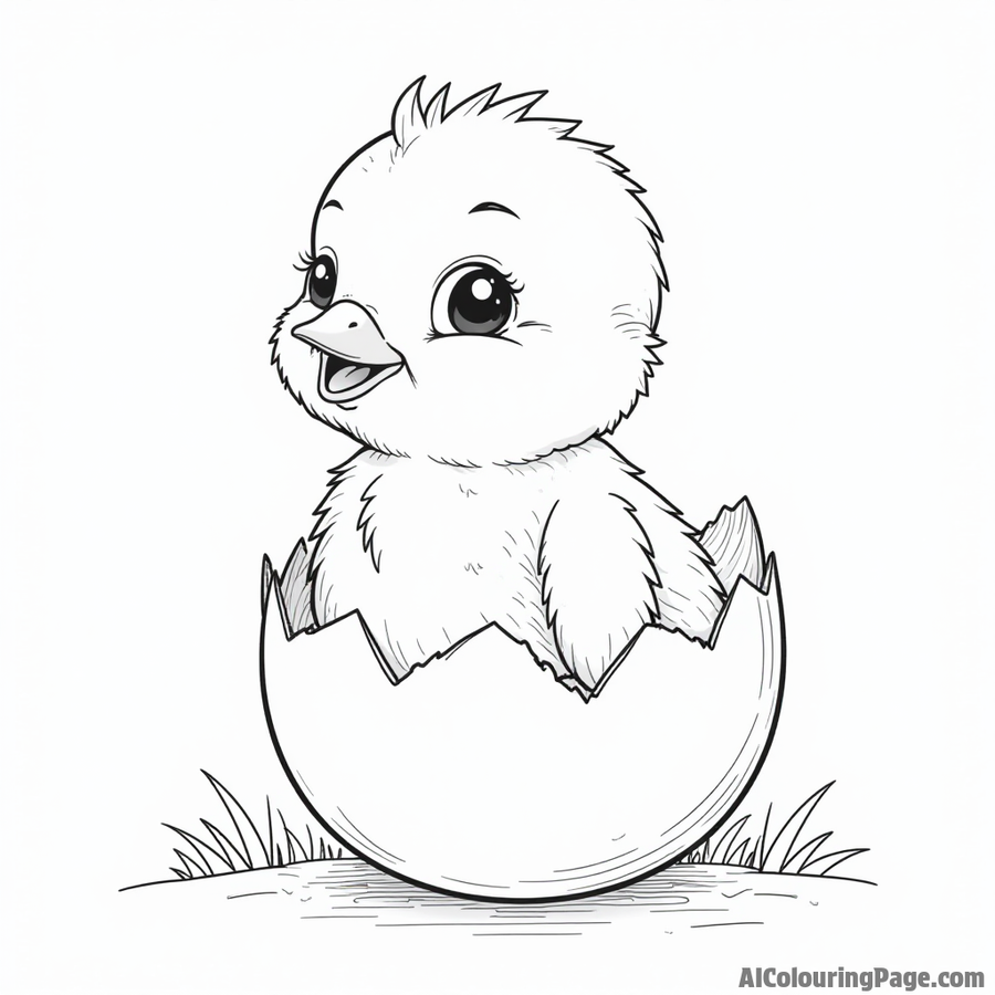 A cute little chick hatching from an egg