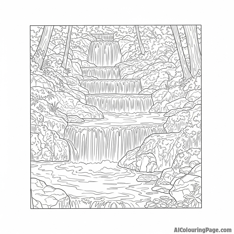 Waterfall Map Printable Free Waterfall Coloring Pages - Print in 60 Seconds | AI Colouring Page